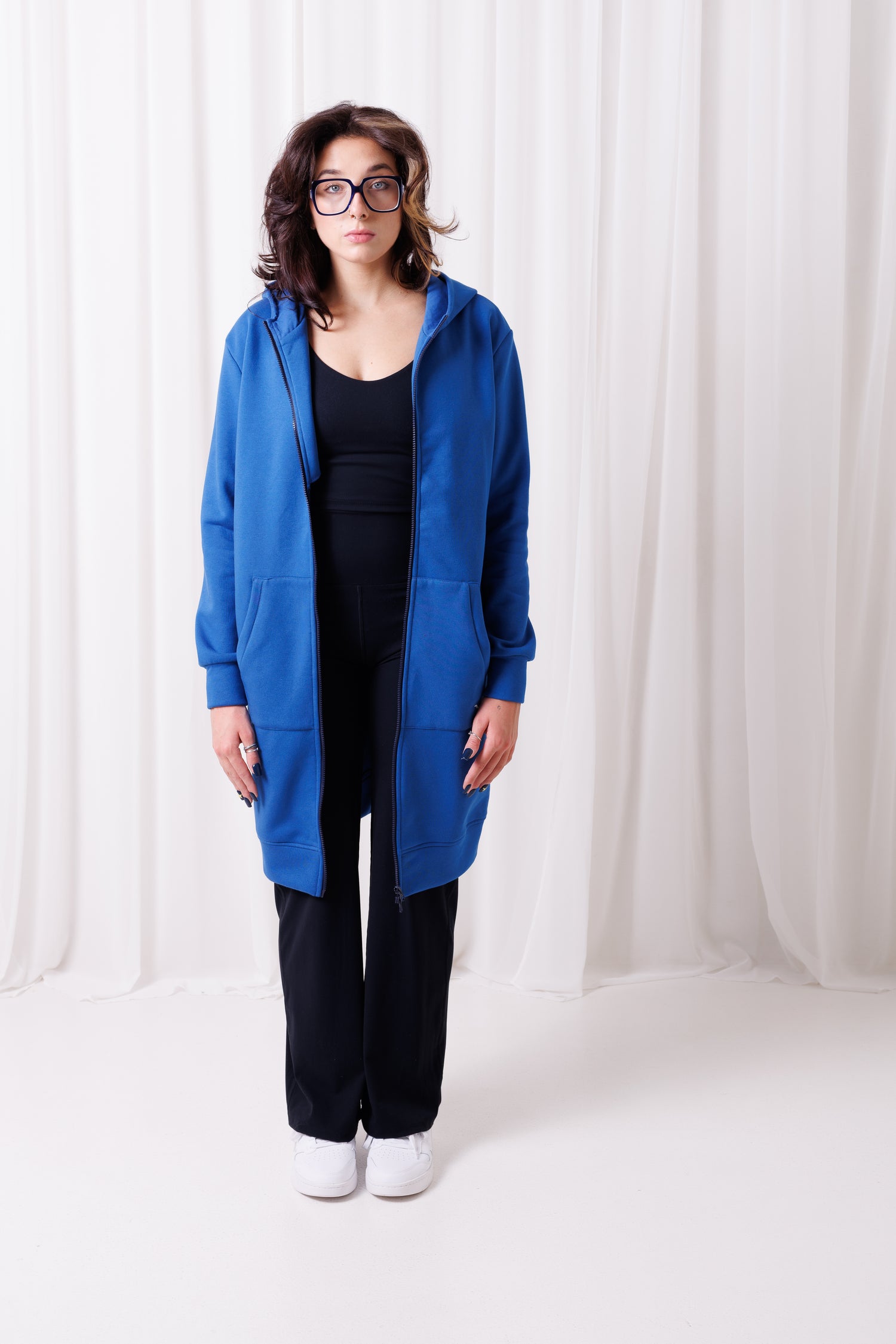 Bluza Long Blue BalticBird – długa niebieska bluza z kapturem