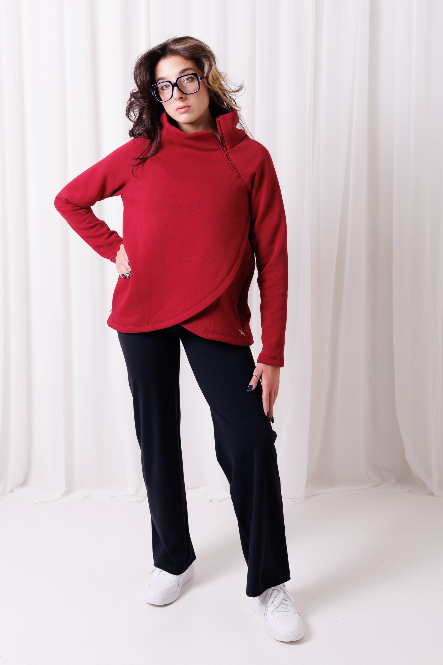 Bluza Papaya Bordeaux BalticBird – bordowa bluza damska z bawełny premium, fason dwuwarstwowy, polska produkcja.